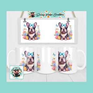Ceramic Coffee Mug French Bulldog Puppy Dog Butterflies Flowers 15oz Sublimated